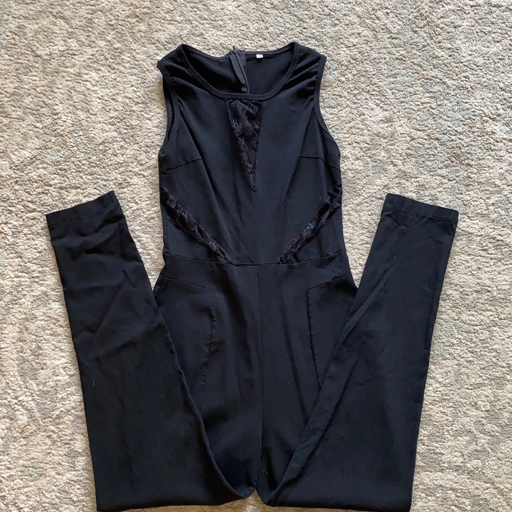 Black stretch/lace jumpsuit